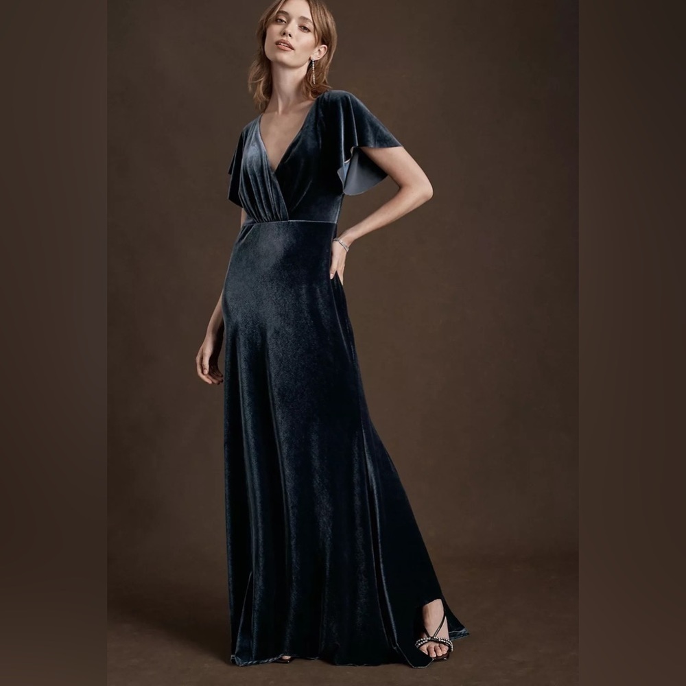 NWT Jenny Yoo Ellis Velvet Open Back Dress (BHLDN) French Blue Size 0